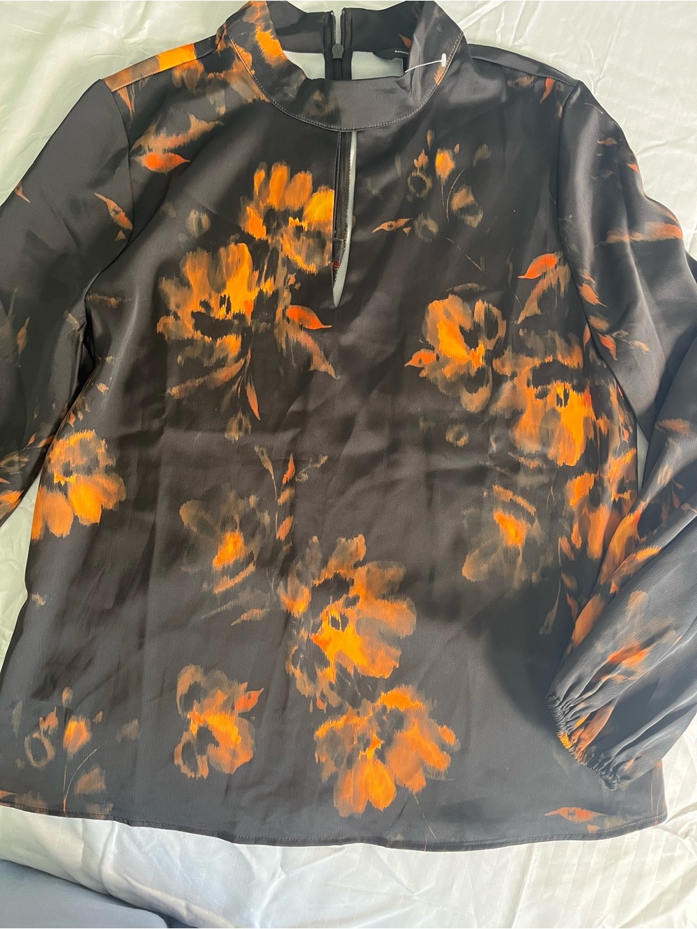 Banana Republic Black Blouse with Orange Floral Print